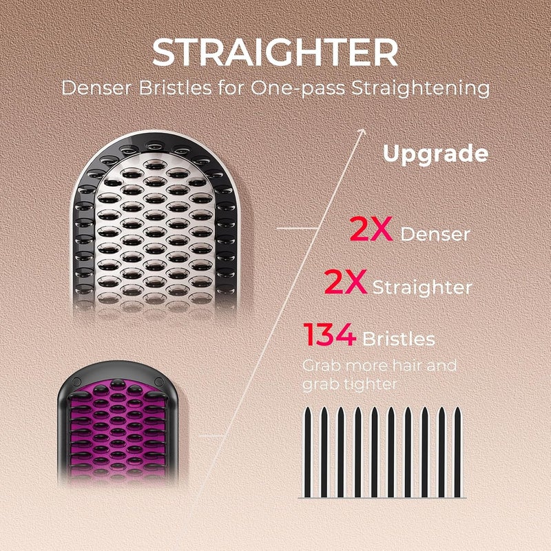 TYMO Hair Straightener Brush - Upgraded Ionic Plus Straightening Brush with Dense Bristles, 16 Temps, Dual Voltage | Ceramic Hot Comb for Women | Flat Iron for Thick Curly Hair, Gold - Image 3